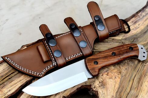 Fixed Blade Knives with Sheath | Handmade Bushcraft Knife with Rosewood Handle | High Carbon Steel Blade for Outdoor Camping | Durable Hunting Knife in Saudi Arabia