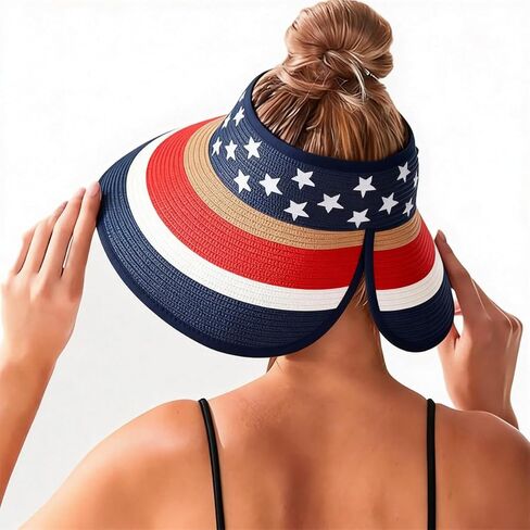 Women Sun Visors Wide Brim Foldable Packable Ponytail Beach Hat Straw Leopard Roll Up Bow Visor Sun Hats in Saudi Arabia