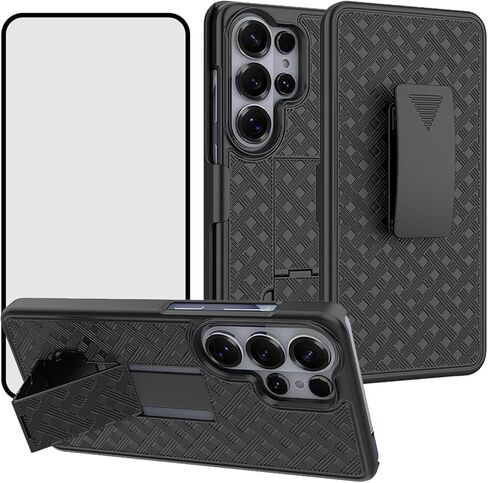 Ailiber for Samsung Galaxy S26 Case, Belt Clip Holster with Screen Protector, Swivel Built-in Kickstand Holder, Slim Shockproof Slide Shell Pouch Cell Phone Cover-Black in Saudi Arabia