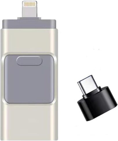 256GB Flash Drive for iPhone, 4 in 1 Photo Stick with USB-C, Lightning, Micro USB, and USB Interfaces, External Storage for Phone, Tablet, Android and Computers, Silver in Saudi Arabia