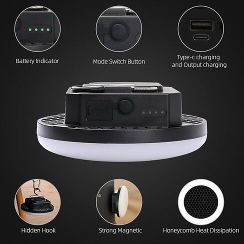 مصباح خيمة LED قابل لإعادة الشحن - مصباح تخييم معلق محمول مع 4000 لومن، شحن USB-C، مغناطيسي، خطاف، مصباح تخييم مقاوم للماء IPX5 للأماكن الخارجية والفناء الخلفي وانقطاع الطاقة in Kuwait