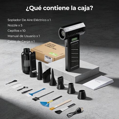 MECOLOUR منفضة الهواء المضغوط، منفضة هواء كهربائية صغيرة قابلة للتعديل بأربعة سرعات مع شاشة عرض وإضاءة LED، 6 فوهات و10 مجموعة فرش تنظيف، شحن سريع، منفاخ غبار للوحة المفاتيح، المنزل، الهواء الطلق والسيارة in Kuwait