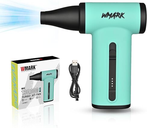 منفاخ هواء مضغوط قابل لإعادة الشحن لاسلكي من WMARK - 130000 دورة في الدقيقة، محرك بدون فرشاة، منفاخ صغير محمول باليد، سرعة الرياح 33 متر/الثانية للكمبيوتر الشخصي، لوحة المفاتيح، المنزل، السيارة NG-TB001 (أسود) in Saudi Arabia