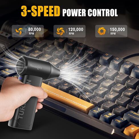 Houselife 150,000 RPM Magnetic Electric Air Duster - Brushless Compressed Air Duster, 3-Gear Adjustable, Rechargeable Mini Blower for PC, Keyboard, Car Drying & Detailing, Reusable Air Can Alternative in Saudi Arabia