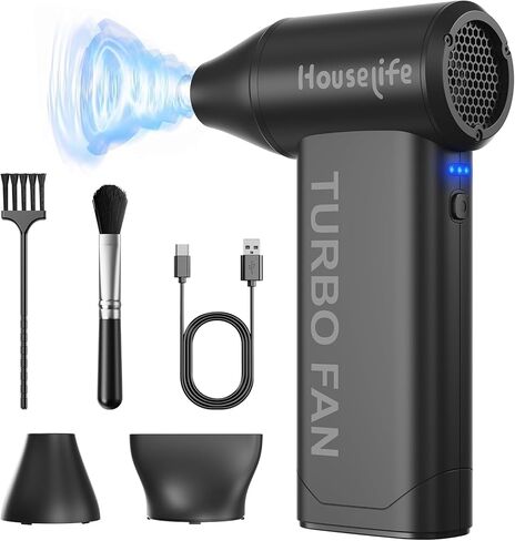 Houselife 150,000 RPM Magnetic Electric Air Duster - Brushless Compressed Air Duster, 3-Gear Adjustable, Rechargeable Mini Blower for PC, Keyboard, Car Drying & Detailing, Reusable Air Can Alternative in Saudi Arabia