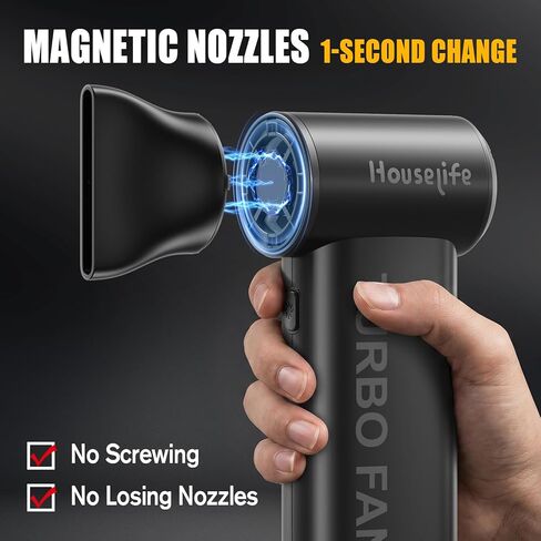Houselife 150,000 RPM Magnetic Electric Air Duster - Brushless Compressed Air Duster, 3-Gear Adjustable, Rechargeable Mini Blower for PC, Keyboard, Car Drying & Detailing, Reusable Air Can Alternative in Saudi Arabia