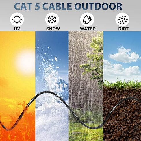 كابل إيثرنت خارجي بطول 1000 قدم، خط شبكة Cat 5 للدفن المباشر، 24AWG 4 أزواج من النحاس الصلب، 350 ميجاهرتز، PoE++ (4PPoE)، مقاوم للأشعة فوق البنفسجية، زوج ملتوي غير محمي (UTP) in Kuwait