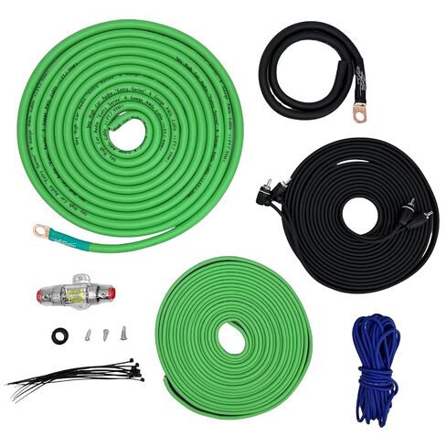 Sky High Car Audio 4 Gauge Amp Wiring Kit E-Series, Complete Amplifier Install Kit with Power Wire, RCA, Fuse Holder (Red/Black, Blue, Green) (Green and Black) in Saudi Arabia