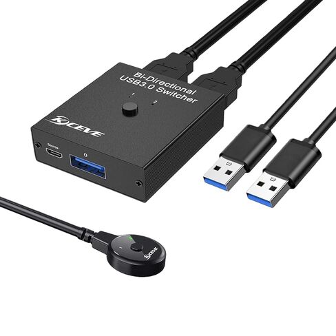 USB 3.0 Switch 2 جهاز كمبيوتر، محدد ثنائي الاتجاه 4 منافذ USB Switcher لجهازي كمبيوتر مشاركة لوحة المفاتيح والماوس والطابعة وكاميرا الويب، محدد مفتاح USB مع جهاز تحكم عن بعد سلكي وكابلات USB3.0 in Kuwait