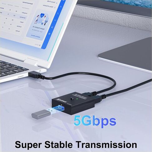 USB 3.0 Switch 2 جهاز كمبيوتر، محدد ثنائي الاتجاه 4 منافذ USB Switcher لجهازي كمبيوتر مشاركة لوحة المفاتيح والماوس والطابعة وكاميرا الويب، محدد مفتاح USB مع جهاز تحكم عن بعد سلكي وكابلات USB3.0 in Kuwait