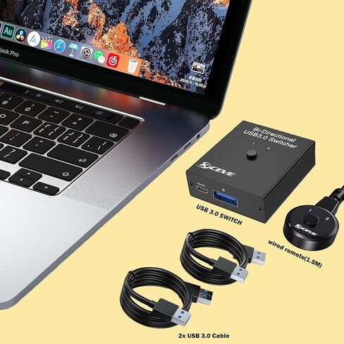 USB 3.0 Switch 2 جهاز كمبيوتر، محدد ثنائي الاتجاه 4 منافذ USB Switcher لجهازي كمبيوتر مشاركة لوحة المفاتيح والماوس والطابعة وكاميرا الويب، محدد مفتاح USB مع جهاز تحكم عن بعد سلكي وكابلات USB3.0 in Kuwait