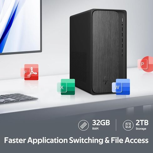 HP OmniDesk Desktop Computer PC, AMD Ryzen 7 8700G, 32GB DDR5 RAM, AMD Radeon 780M Graphics, 2TB Storage (1TB PCIe SSD&1TB Docking Station Set), Copilot, Wi-Fi 6, Keyboard & Mouse, Win 11 Pro, Black in Saudi Arabia