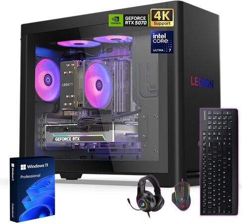 الكمبيوتر المكتبي للألعاب Lenovo Legion Tower 5i 30L، NVIDIA RTX 5070، Intel Ultra 7، 64 جيجابايت DDR5، 2 تيرابايت SSD، لوحة زجاجية خالية من الأدوات، إضاءة RGB، WiFi 6E، Windows 11 Pro، لوحة مفاتيح وماوس، ملحقات in Saudi Arabia