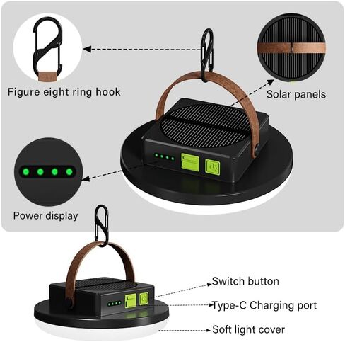 ضوء التخييم قابل لإعادة الشحن، 4500LM 45W مصباح خيمة مع خطاف، شحن سريع بالطاقة الشمسية وUSB، عمر بطارية طويل، 4 أوضاع إضاءة، مصباح محمول معلق لانقطاع التيار الكهربائي، معدات التخييم، الطوارئ، في الهواء الطلق in Kuwait