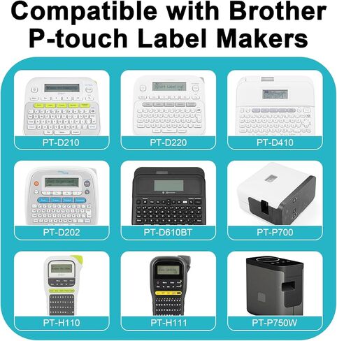 12mm 0.47 Laminated TZe-231 TZe131 TZe431 TZe531 TZe-631 TZe731 Compatible with Brother P Touch PT-D210 PT-H110 PT-D220 PTD400 PTD410 Label Maker (White/Clear/Red/Blue/Yellow/Green) 6-Pack in Saudi Arabia