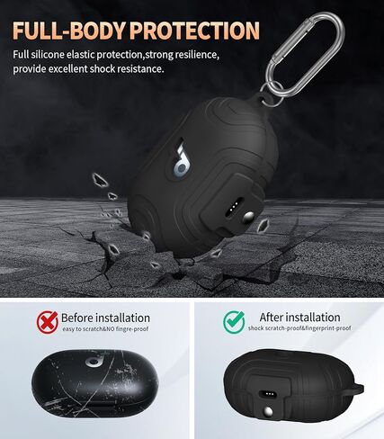 [قفل آمن] غطاء حافظة Alquar لهاتف Anker Soundcore Space A40، غطاء حماية من السيليكون للصدمات من الخدش متوافق فقط مع حافظة شحن سماعات Anker Soundcore Space A40 مع حلقة تسلق (أسود) in Saudi Arabia