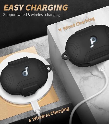 [قفل آمن] غطاء حافظة Alquar لهاتف Anker Soundcore Space A40، غطاء حماية من السيليكون للصدمات من الخدش متوافق فقط مع حافظة شحن سماعات Anker Soundcore Space A40 مع حلقة تسلق (أسود) in Saudi Arabia