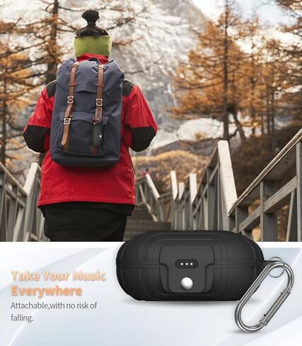 [قفل آمن] غطاء حافظة Alquar لهاتف Anker Soundcore Space A40، غطاء حماية من السيليكون للصدمات من الخدش متوافق فقط مع حافظة شحن سماعات Anker Soundcore Space A40 مع حلقة تسلق (أسود) in Saudi Arabia