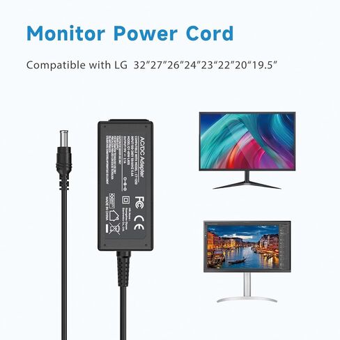محول إمداد الطاقة لشاشة تيار مستمر 19 فولت 2.1 أمبير 40 وات متوافق مع LG Electronics 27 بوصة 24 بوصة 23 بوصة 22 بوصة 20 بوصة 19 بوصة LCD LED HD شاشة تلفزيون عريضة سلك محول إمداد الطاقة 6.5 * 4.4 مم in Saudi Arabia