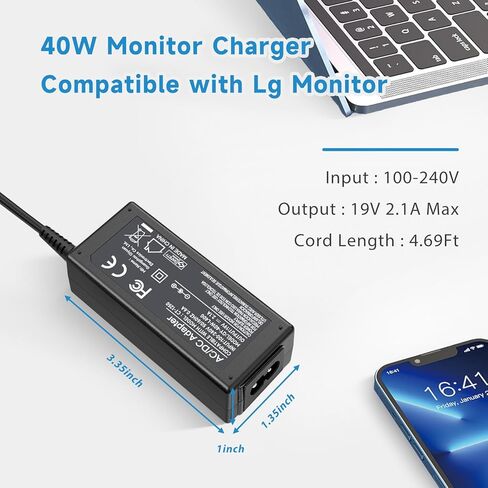 محول إمداد الطاقة لشاشة تيار مستمر 19 فولت 2.1 أمبير 40 وات متوافق مع LG Electronics 27 بوصة 24 بوصة 23 بوصة 22 بوصة 20 بوصة 19 بوصة LCD LED HD شاشة تلفزيون عريضة سلك محول إمداد الطاقة 6.5 * 4.4 مم in Saudi Arabia