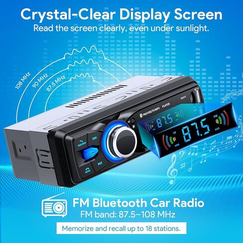 Car Radio Bluetooth, Wistrue Single DIN Car Stereo Audio with Bluetooth Hands-Free FM Radio with 2 USB/AUX/SD/MP3 Player(No CD DVD Player) in Saudi Arabia