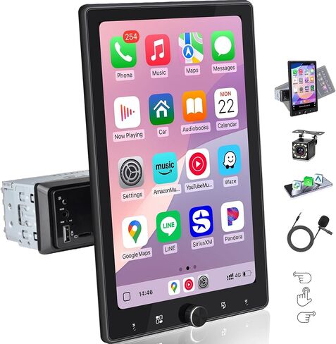 10.4" Single Din Car Stereo Wireless Carplay, Rotating HD 1280 * 800 IPS Display Touchscreen, Car Radio with Bluetooth 5.2, FM Radio, Android Auto, Backup Camera in Saudi Arabia