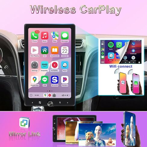10.4" Single Din Car Stereo Wireless Carplay, Rotating HD 1280 * 800 IPS Display Touchscreen, Car Radio with Bluetooth 5.2, FM Radio, Android Auto, Backup Camera in Saudi Arabia