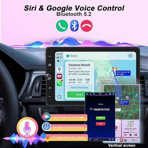10.4" Single Din Car Stereo Wireless Carplay, Rotating HD 1280 * 800 IPS Display Touchscreen, Car Radio with Bluetooth 5.2, FM Radio, Android Auto, Backup Camera in Saudi Arabia