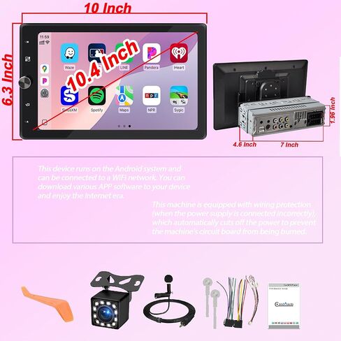 10.4" Single Din Car Stereo Wireless Carplay, Rotating HD 1280 * 800 IPS Display Touchscreen, Car Radio with Bluetooth 5.2, FM Radio, Android Auto, Backup Camera in Saudi Arabia