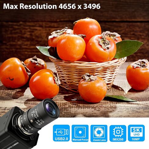SVPRO 16MP USB Camera with Manual 5-50mm Lens, 10x Optical Zoom Webcam for PC and Laptop, 4656x3496 Resolution, IMX298 Sensor, UVC Industrial Imaging Camera for Windows, Linux, macOS, and Android in Saudi Arabia