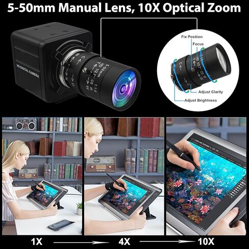 SVPRO 16MP USB Camera with Manual 5-50mm Lens, 10x Optical Zoom Webcam for PC and Laptop, 4656x3496 Resolution, IMX298 Sensor, UVC Industrial Imaging Camera for Windows, Linux, macOS, and Android in Saudi Arabia