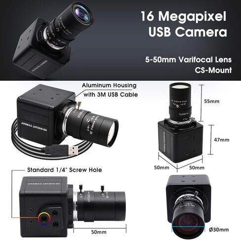 SVPRO 16MP USB Camera with Manual 5-50mm Lens, 10x Optical Zoom Webcam for PC and Laptop, 4656x3496 Resolution, IMX298 Sensor, UVC Industrial Imaging Camera for Windows, Linux, macOS, and Android in Saudi Arabia
