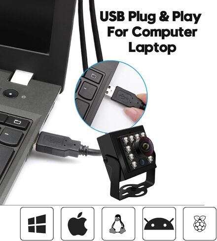 كاميرا SVPRO 1080P للرؤية النهارية والليلية USB للكمبيوتر، 2 ميجا بكسل تبديل تلقائي بالأشعة تحت الحمراء للصور طوال اليوم USB2.0 OV2710 لوحة كاميرا ويب مع مصابيح LED بالأشعة تحت الحمراء لنظام التشغيل Windows وLinux وAndroid وMac OS in Saudi Arabia