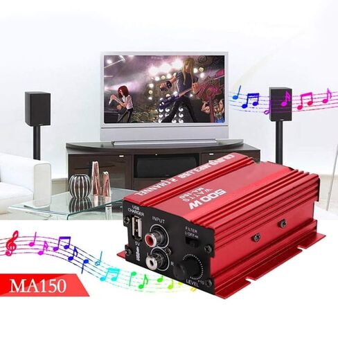 Patikuin 12V 2 Channel Car Amplifier, 40W Mini HiFi Car Audio Power Amp, Compact RCA Input Car Speaker Amplifier for Car, Motorcycle, Home Audio, Red in Saudi Arabia