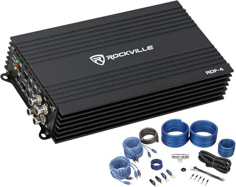 حزمة Rockville RDF-4: مضخم صوت للسيارة ذو 4 قنوات بقدرة 2800 وات ذروة / 700 وات RMS مع مجموعة أسلاك RWK42 ذات 4 قياسات و4 قنوات مع (2) RCA، عنصرين in Kuwait