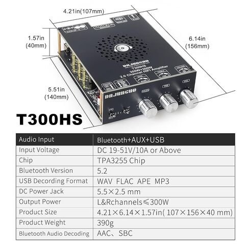 لوحة مضخم صوت بلوتوث T300HS 2.0 قناة، طاقة عالية 300 وات + 300 وات، شريحة TPA3255، مع تحكم مستقل في الجهير والصوت الثلاثي، لمشاريع الصوت المنزلي ومكبرات الصوت التي تصنعها بنفسك in Kuwait