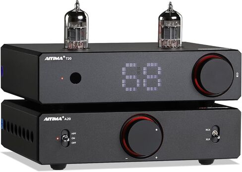 AIYIMA T20 Fully Balanced Tube Preamp and AIYIMA A20 2.1 Channel Power Amplifier,300Wx2 HiFi Fully Balanced Stereo Amp with Adjustable HPF&Sub Out,PFFB+TPA3255 Class D Amp,XLR/RCA Inputs in Saudi Arabia