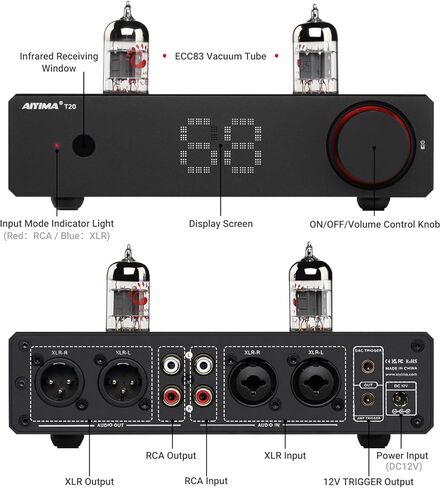 AIYIMA T20 Fully Balanced Tube Preamp and AIYIMA A20 2.1 Channel Power Amplifier,300Wx2 HiFi Fully Balanced Stereo Amp with Adjustable HPF&Sub Out,PFFB+TPA3255 Class D Amp,XLR/RCA Inputs in Saudi Arabia