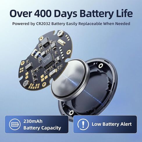 علامات تتبع الهواء - 4 عبوات من علامات البحث [2026 نظام مزدوج] لأجهزة Apple وAndroid، بطارية 400 يوم مع CR2032، منبه 100 ديسيبل، متوافق مع iOS وAndroid لحقائب المحفظة والمفاتيح in Saudi Arabia