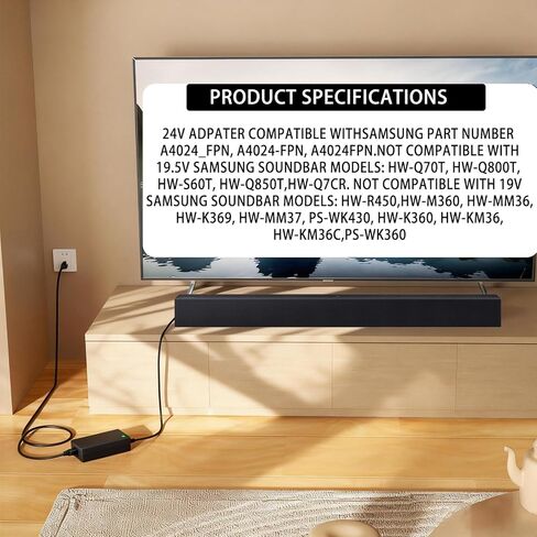 محول 24 فولت لـ Samsung SoundBar HW-HM45 HW-HM45C HW-H450 HW-M550 HW-H750 HW-K550 HW-K551 HW-J7500 HW-K450 HW-H570 HW-K650 HW-H370 HW-F350 HW-F335 HW-F355 HW-F550 HW-F551 ساوند شير (HW-H450) in Kuwait