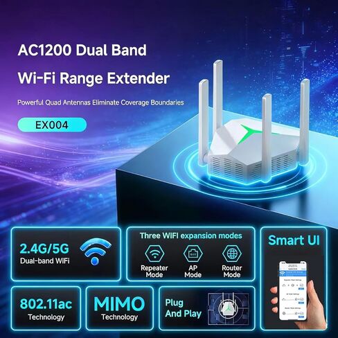 WiFi Extender Signal Booster, Dual Band 5.0Ghz & 2.4Ghz, 1200mbps WiFi Repeater with 2 Ethernet Port,Suitable for Home Coverage Up to 12,000 Sq.Ft, Compatible with More Devices. in Saudi Arabia