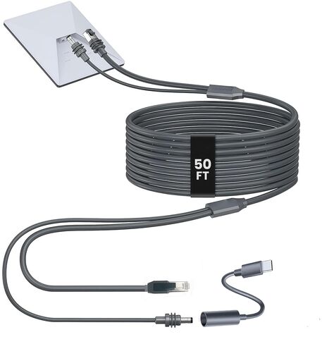 كابل Starlink Mini Ethernet بطول 10 متر/32 قدم 2 في 1، طاقة تيار مستمر مدمجة + سلك استبدال بيانات Cat5e جيجابت، كابل خارجي مقاوم للماء للتخييم البحري RV، يتضمن محول USB-C إلى تيار مستمر in Kuwait