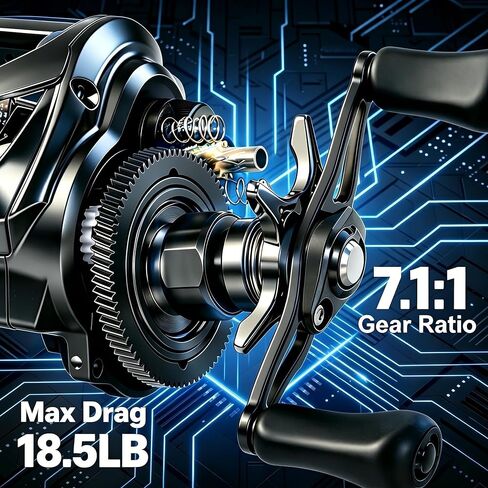 DC Baitcasting Reel with Smart Digital Brake, Anti-Backlash Fishing Reel with Signature DC Sound, Easy-Control 7.1:1 Baitcaster for Beginners & Bass Fishing in Saudi Arabia