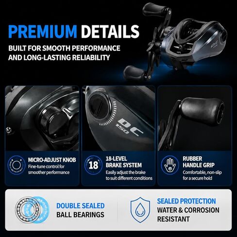 DC Baitcasting Reel with Smart Digital Brake, Anti-Backlash Fishing Reel with Signature DC Sound, Easy-Control 7.1:1 Baitcaster for Beginners & Bass Fishing in Saudi Arabia