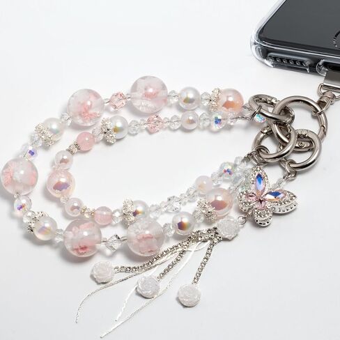 Beaded Phone Lanyard for Women - Adjustable, Anti-Drop Wrist Strap with Charms for iPhone & Samsung. Cute & Hands-Free in Saudi Arabia