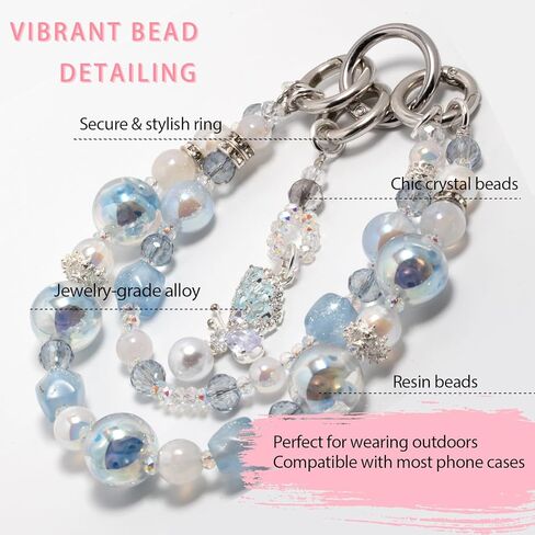 Beaded Phone Lanyard for Women - Adjustable, Anti-Drop Wrist Strap with Charms for iPhone & Samsung. Cute & Hands-Free in Saudi Arabia