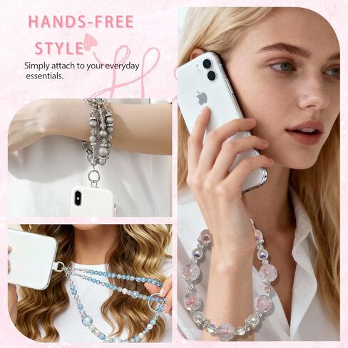 Beaded Phone Lanyard for Women - Adjustable, Anti-Drop Wrist Strap with Charms for iPhone & Samsung. Cute & Hands-Free in Saudi Arabia