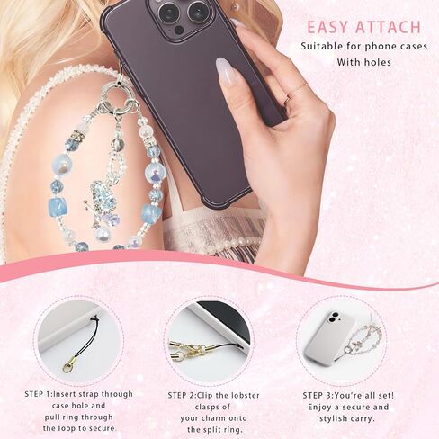 Beaded Phone Lanyard for Women - Adjustable, Anti-Drop Wrist Strap with Charms for iPhone & Samsung. Cute & Hands-Free in Saudi Arabia