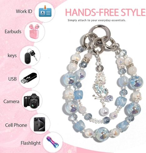 Beaded Phone Lanyard for Women - Adjustable, Anti-Drop Wrist Strap with Charms for iPhone & Samsung. Cute & Hands-Free in Saudi Arabia