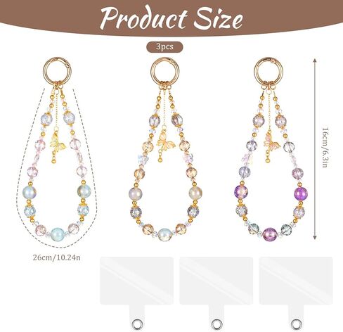3 Pcs Cellphone Lanyard Keychain Wristlet, Phone Charm with Crystal, Beaded Phone Wrist Strap, Camera Strap Wrist, Phones Lanyard with 3 Pcs Pads, Cute Accessories for Bag, Camera, Keychain (3 Color) in Saudi Arabia